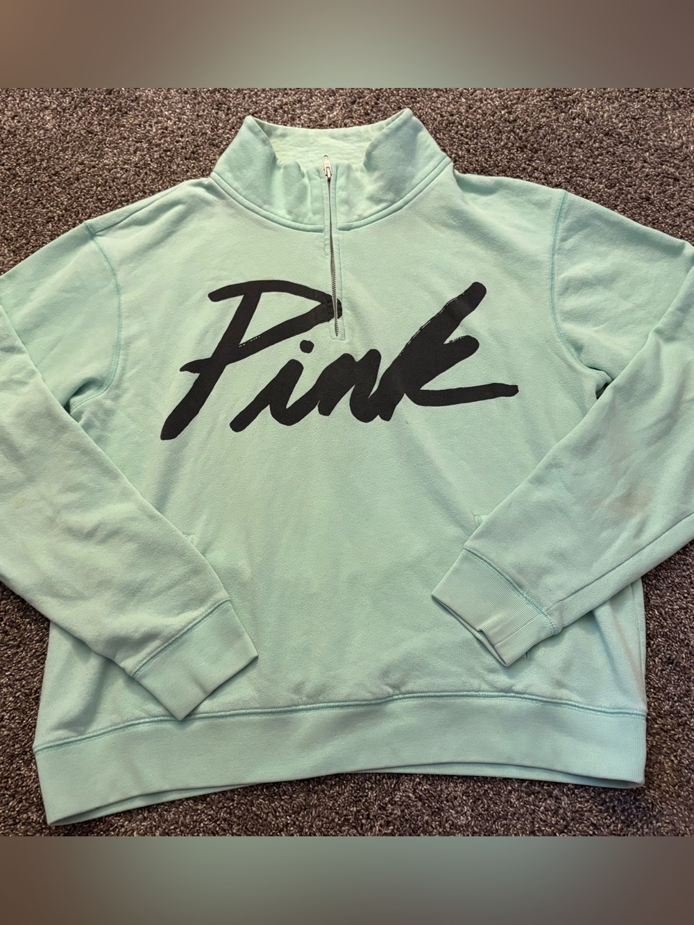 PINK Victoria's Secret Mint Half-Zip Pullover with Bold Logo